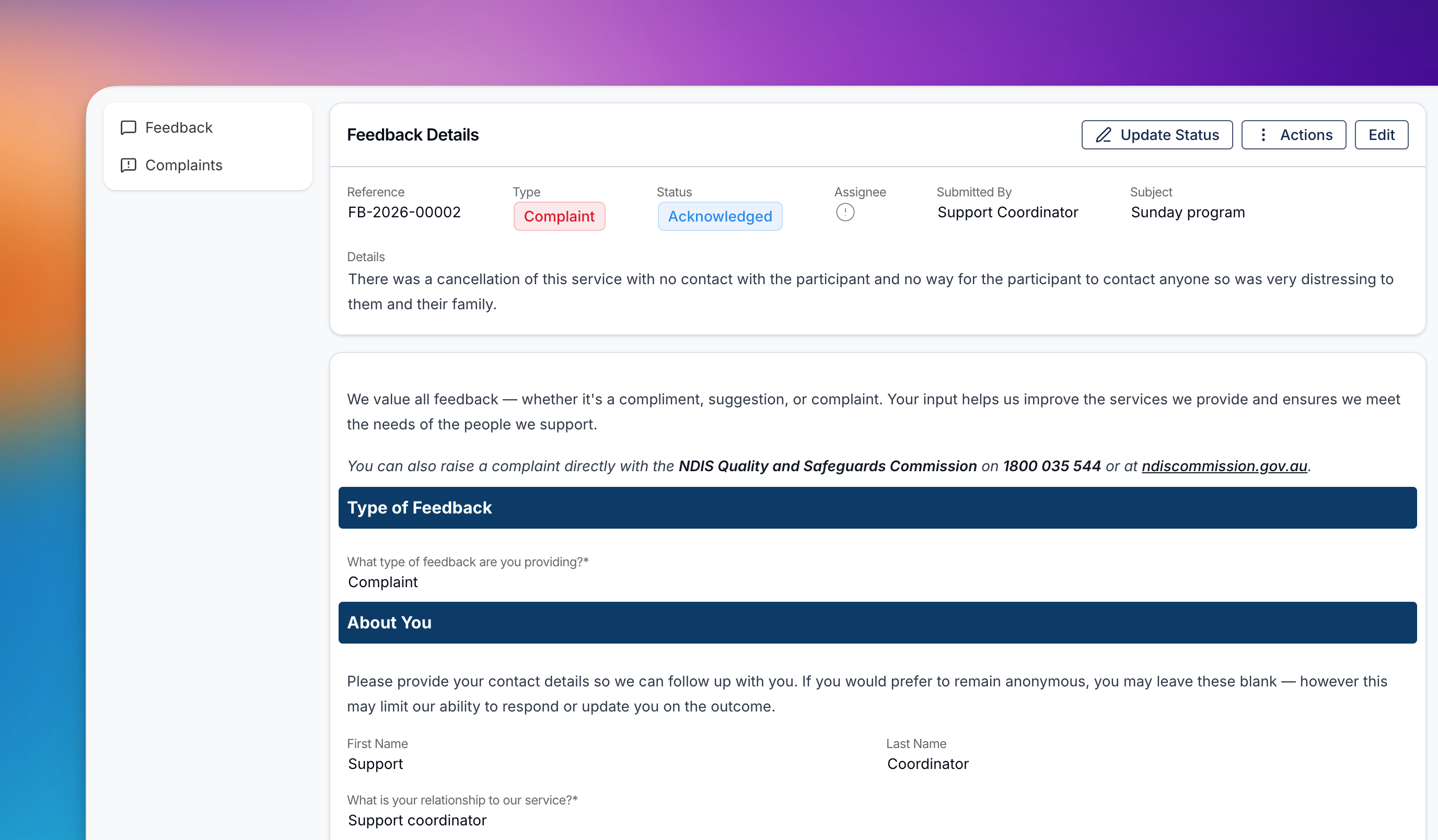 Feedback and Complaints
